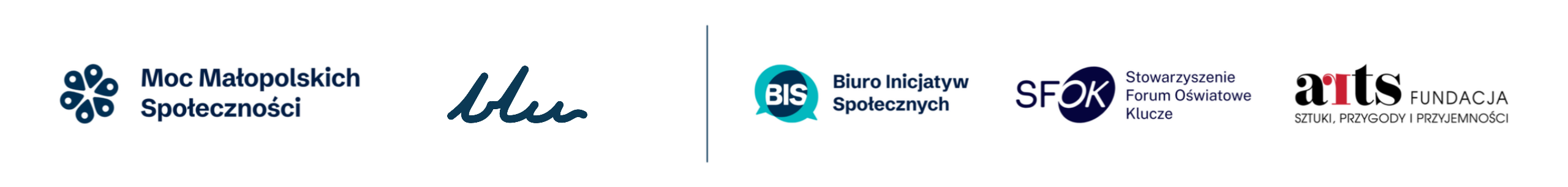 Logo: Moc Małopolskich Społeczności, B.L.U., BIS, SFOK, Arts Fundacja